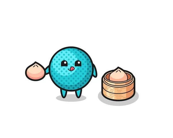 Cute Spiky Ball Character Eating Steamed Buns Cute Design — Vetor de Stock