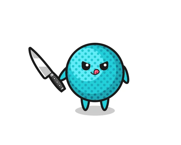 Cute Spiky Ball Mascot Psychopath Holding Knife Cute Design — Stock Vector