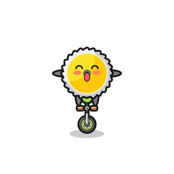 可爱的锯片角色是骑着马戏团自行车 可爱的设计 — 图库矢量图片