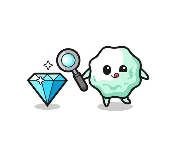 Chewing Gum Mascot Checking Authenticity Diamond Cute Design — 스톡 벡터