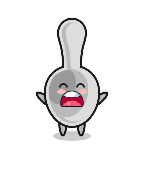 Cute Spoon Mascot Yawn Expression Cute Design — Vetor de Stock