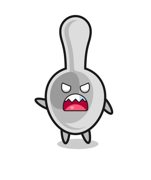 Cute Spoon Cartoon Very Angry Pose Cute Design — Stockový vektor