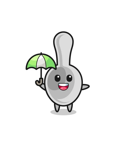 Cute Spoon Illustration Holding Umbrella Cute Design — 스톡 벡터