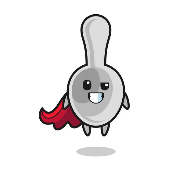 Cute Spoon Character Flying Superhero Cute Design —  Vetores de Stock