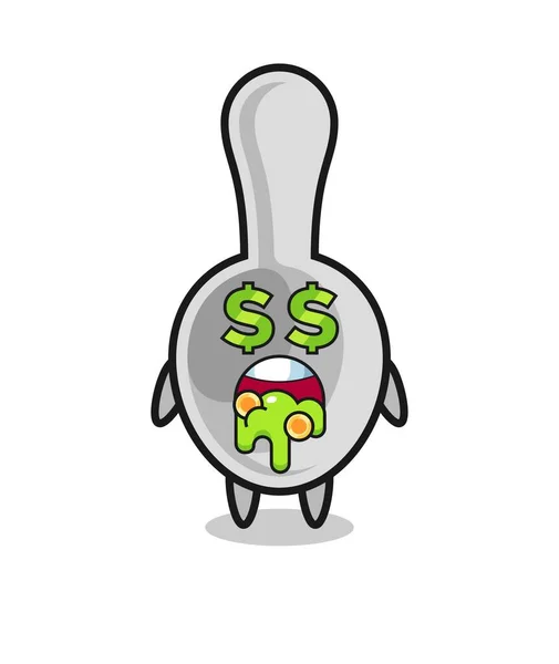 Spoon Character Expression Crazy Money Cute Design — Stock Vector