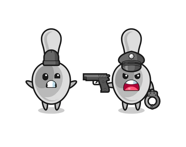 Illustration Spoon Robber Hands Pose Caught Police Cute Design — 스톡 벡터