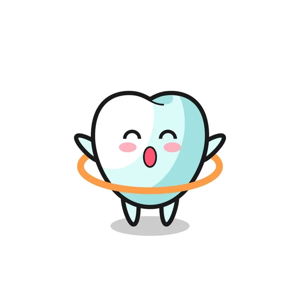 Cute Tooth Cartoon Playing Hula Hoop Cute Design — ストックベクタ