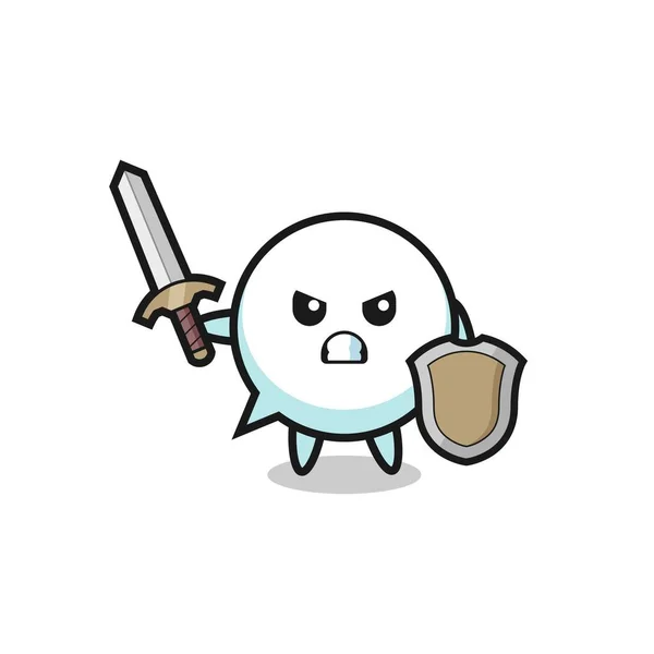 Cute Speech Bubble Soldier Fighting Sword Shield Cute Design — Image vectorielle