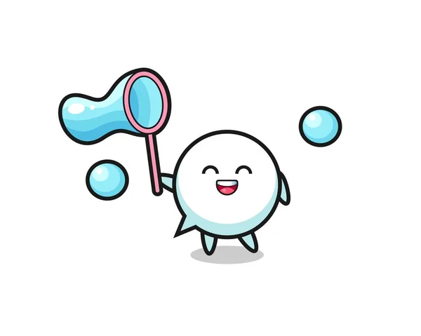 Happy Speech Bubble Cartoon Playing Soap Bubble Cute Design — Stok Vektör
