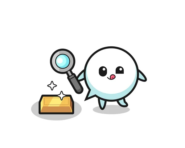 Speech Bubble Character Checking Authenticity Gold Bullion Cute Design — 스톡 벡터