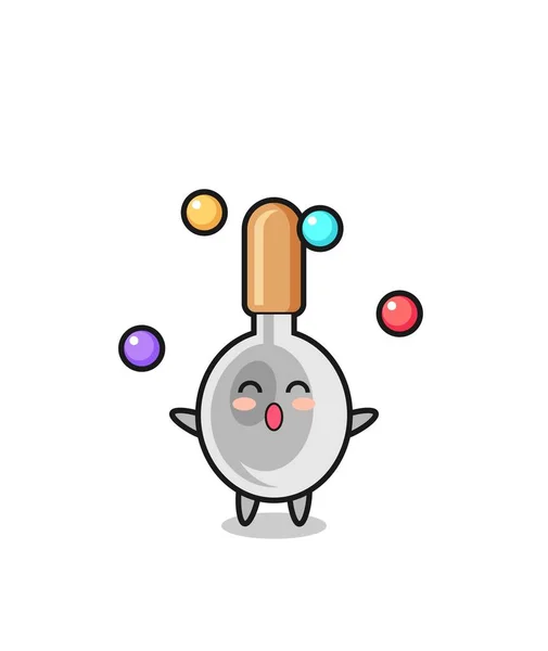 Cooking Spoon Circus Cartoon Juggling Ball Cute Design — Stock Vector