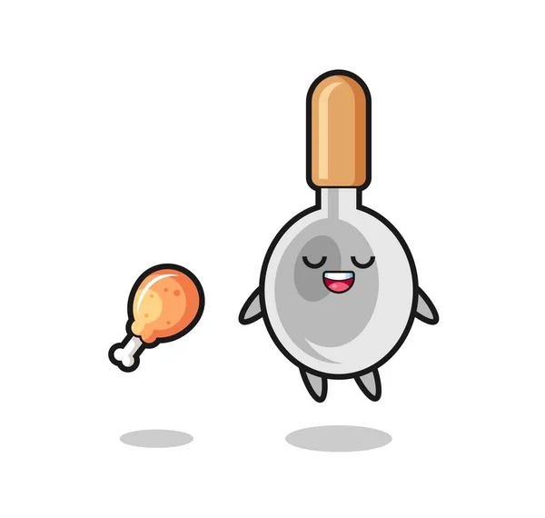 Cute Cooking Spoon Floating Tempted Because Fried Chicken Cute Design —  Vetores de Stock