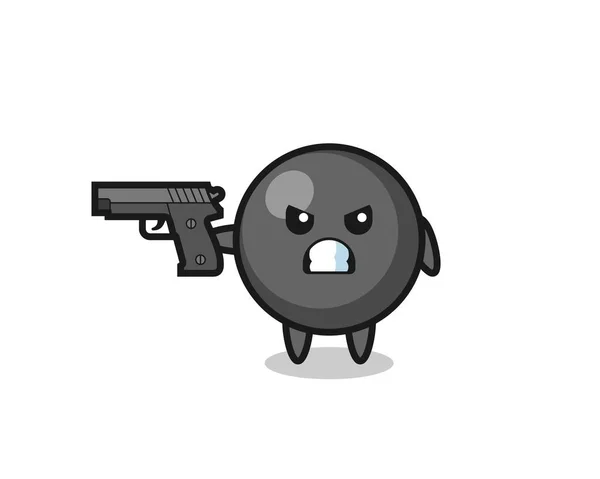 銃で撃たれた可愛いドットシンボルキャラクター — ストックベクタ