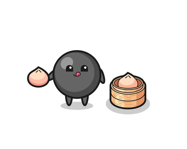Cute Dot Symbol Character Eating Steamed Buns Cute Design — стоковый вектор