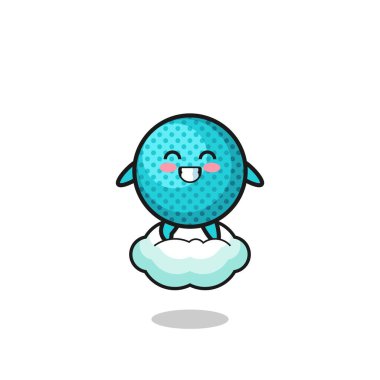 Tatlı dikenli top çizimi havada süzülen bir bulutun üstünde, şirin bir tasarım.