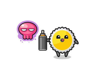 Testere bıçağı karikatürü sprey boyayla graffiti yapıyor, şirin bir tasarım.