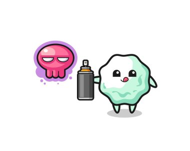 Sakız karikatürü sprey boyayla graffiti yapıyor, şirin bir tasarım.