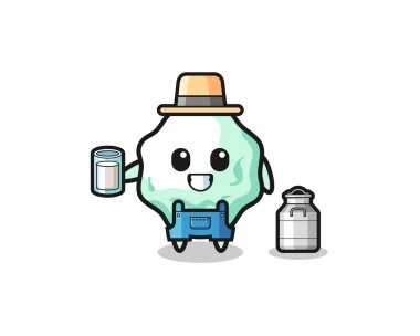 Sütçü kılığında sakız karikatürü, şirin bir tasarım.