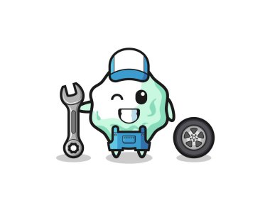 Mekanik maskot olarak sakız karakteri, şirin bir tasarım.