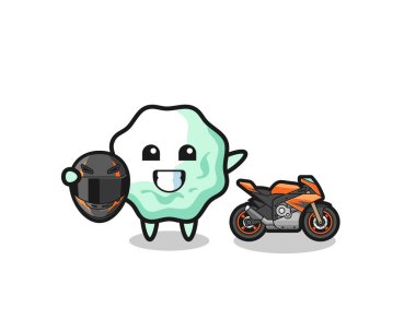 Şirin bir sakız karikatürü motosiklet yarışçısı olarak, şirin bir tasarım.