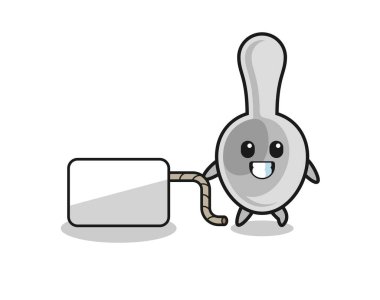 kaşık karikatürü bir afiş çekiyor, şirin tasarım.