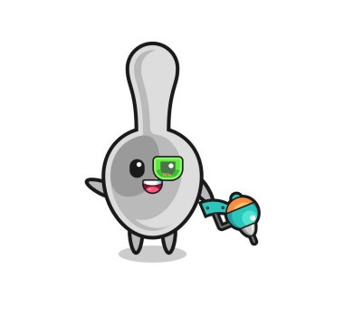 Kaşık çizgi filmi geleceğin savaşçı maskotu, şirin tasarım.