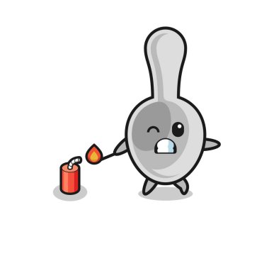 Kaşık maskotu illüstrasyonu kestane fişeği oynuyor, şirin tasarım