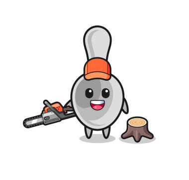 Bir kaşık oduncu elinde testere, şirin bir tasarım.