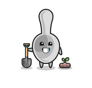 Şirin kaşık çizgi filmi ağaç tohumu ekiyor, şirin tasarım.