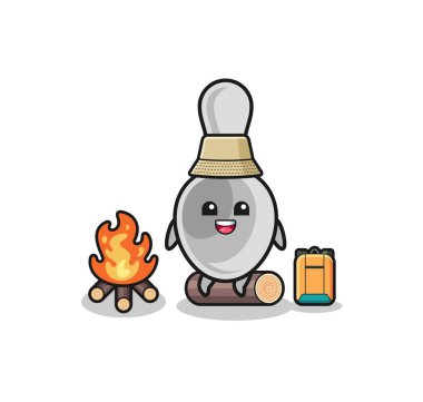 kaşık karikatürünün kamp çizimi, şirin tasarım.