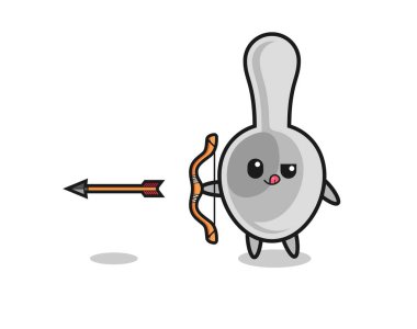 Okçuluk yapan kaşık karakterinin çizimi, şirin tasarım