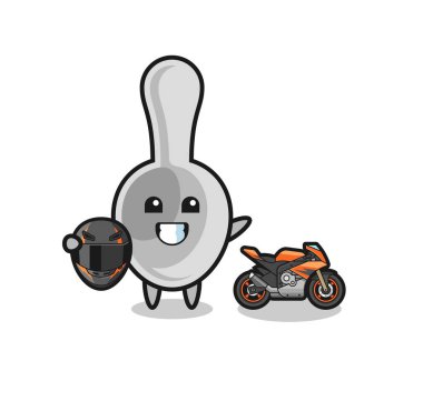 Şirin bir kaşık çizgi filmi motosiklet yarışçısı olarak, şirin bir tasarım.