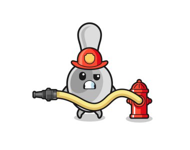 İtfaiyeci maskotu olarak kaşık çizgi filmi, su hortumu, şirin tasarım