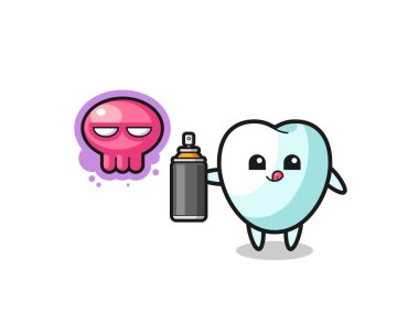 Diş karikatürü, sprey boyalı bir graffiti yapıyor, şirin bir tasarım.
