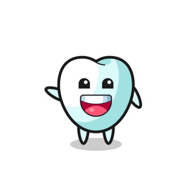 Mutlu diş sevimli maskot karakteri, şirin tasarım.