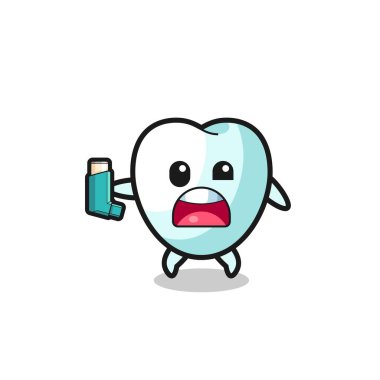 Diş maskotunun astımı vardı. Astım spreyini tutarken, şirin bir tasarım.