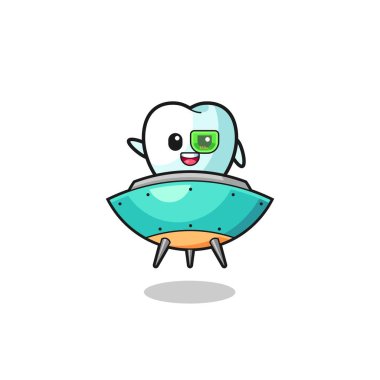 Geleceğin uzay gemisine binen diş karikatürü, şirin bir tasarım.