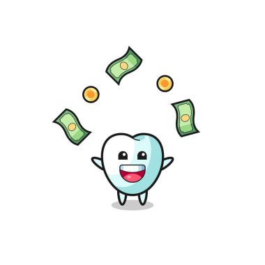 Gökten düşen parayı yakalayan dişin çizimi, şirin bir tasarım.