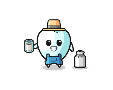 Sütçü olarak diş karikatürü, şirin bir tasarım.