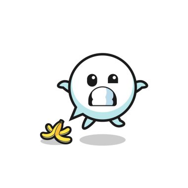 Konuşma balonu karikatürü muz kabuğunda kayıyor, şirin bir tasarım.