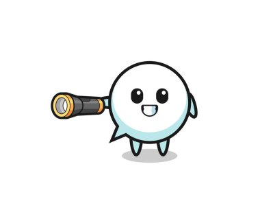 Konuşma balonu maskotu elinde el feneri, şirin tasarım