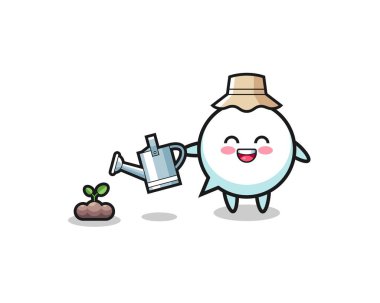 Şirin konuşma balonu bitki tohumlarını suluyor, şirin tasarım.