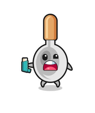 Yemek kaşığı maskotunun astımı vardı. Astım spreyini tutarken, şirin bir tasarım.