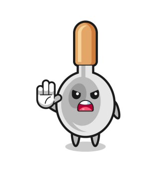 Yemek kaşığı karakteri dur hareketi yapıyor, şirin tasarım.