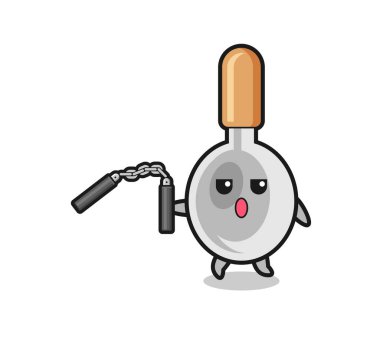 Mınçıka kullanarak yemek pişirme kaşığı çizgi filmi, şirin tasarım.