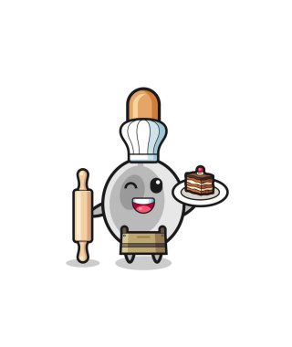 Pasta şefi maskotu olarak yemek kaşığı tutuş iğnesi, şirin tasarım.