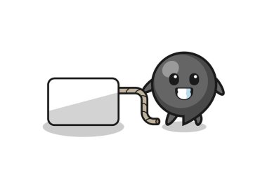 Virgül sembolü karikatür bir afiş çekiyor, şirin tasarım.