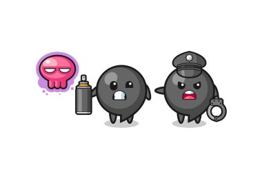 Virgül sembolü çizgi film vandalizm yapıyor ve polis tarafından yakalandı, şirin bir tasarım.