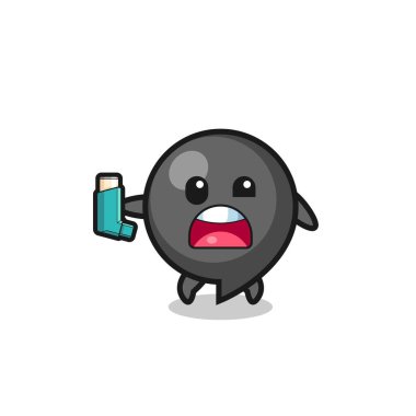 Virgül sembolü maskotun astımı var. Astım spreyini tutarken, şirin bir tasarım.