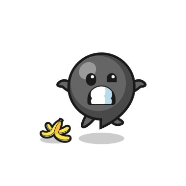 Virgül sembolü çizgi film muz kabuğunda kayıyor, şirin bir tasarım.